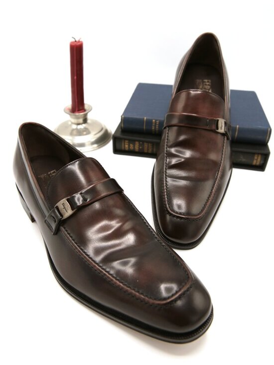 Salvatore Ferragamo Loafers, Brown Burnished Leather Made in Italy main image 8